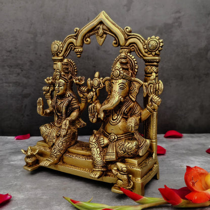 BRASS GANESHA LAXMI PAIR HEIGHT 9 INCH