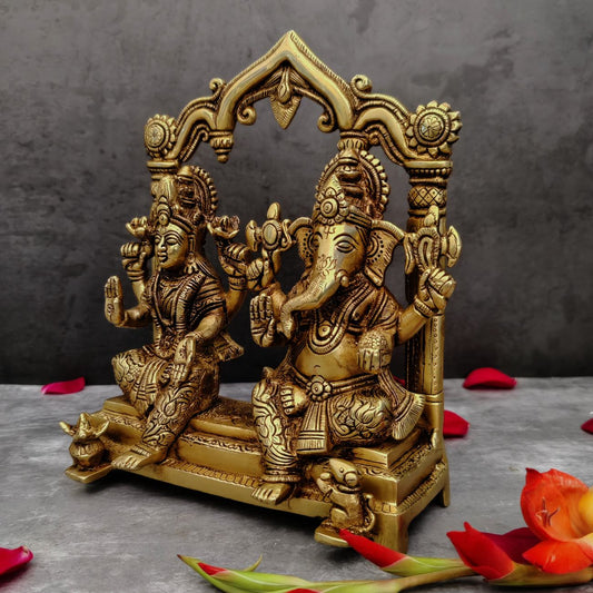 BRASS GANESHA LAXMI PAIR HEIGHT 9 INCH