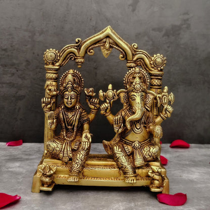 BRASS GANESHA LAXMI PAIR HEIGHT 9 INCH