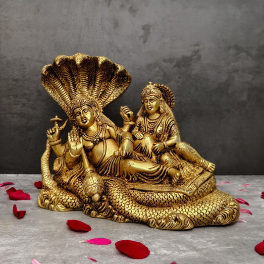 BRASS VISHNU LAXMI ON SHESNAG HEIGHT 9.5 INCH