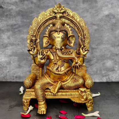 Brassaura® Lord Ganesha Brass Idol | Pure Brass | Height 17 Inches & Weight 11.5 kgs