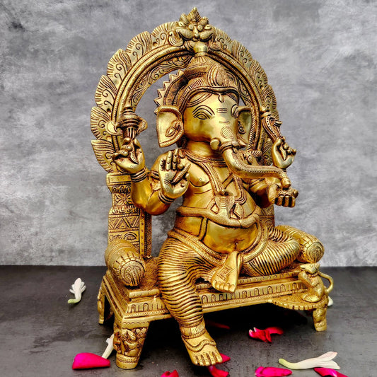 ब्रास्सौरा® भगवान गणेश पीतल की मूर्ति | शुद्ध पीतल | ऊंचाई 17 इंच और वजन 11.5 किलोग्राम