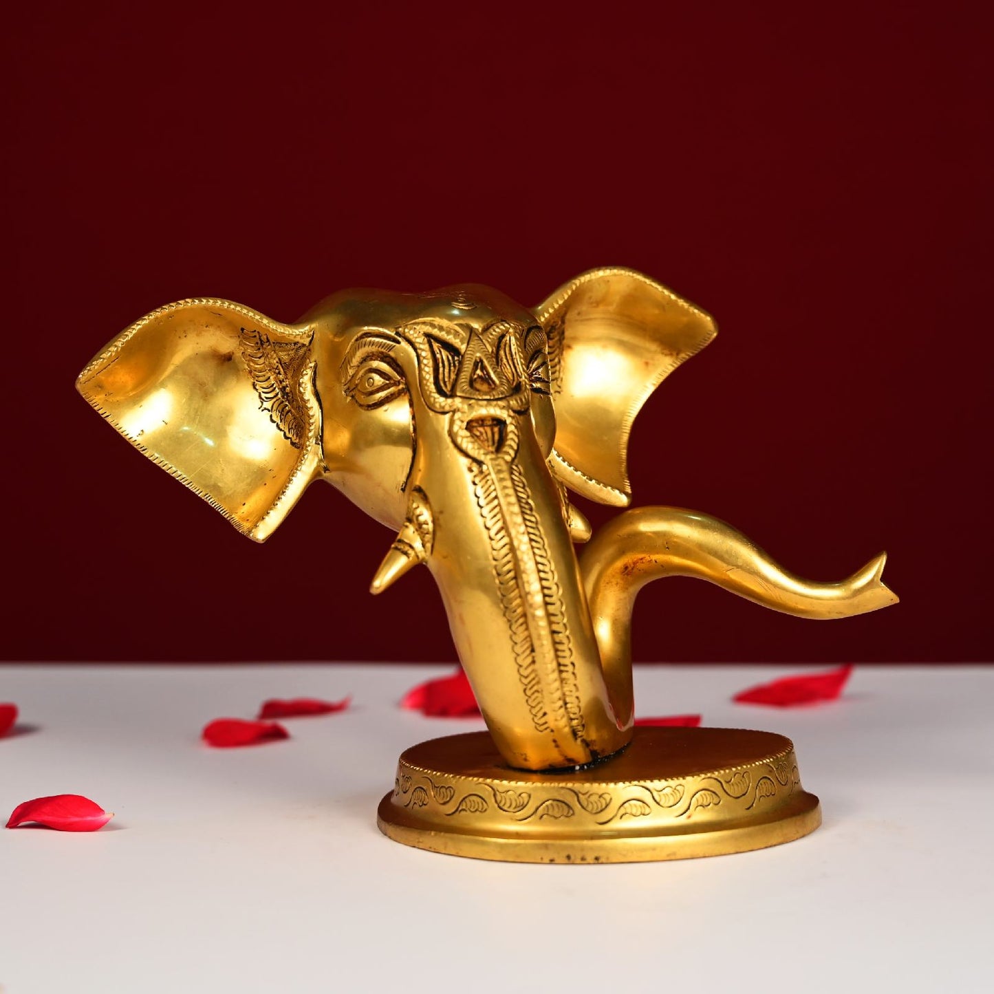 Brassaura® Ganesha Face Brass Table Top Statue | Pure Brass | Height 6 Inches & Weight 2.2 kgs