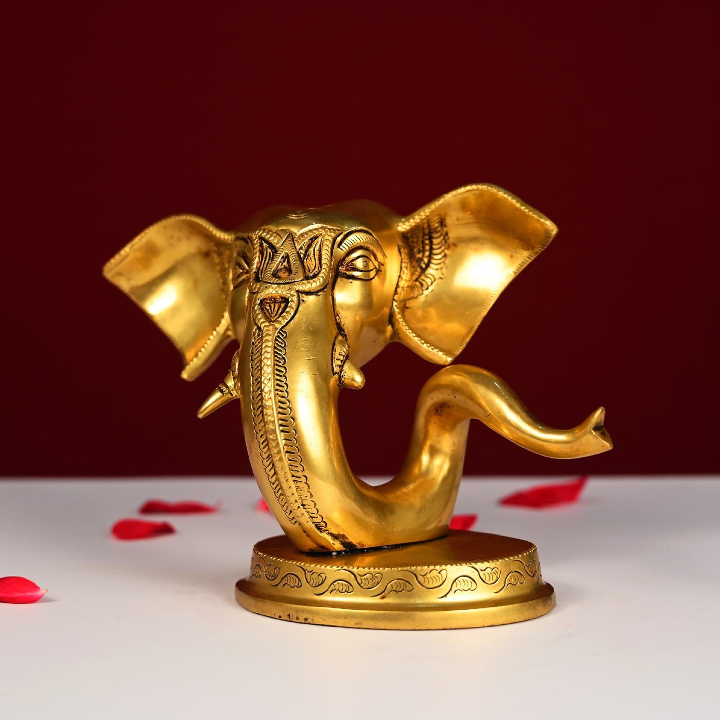 Brassaura® Ganesha Face Brass Table Top Statue | Pure Brass | Height 6 Inches & Weight 2.2 kgs