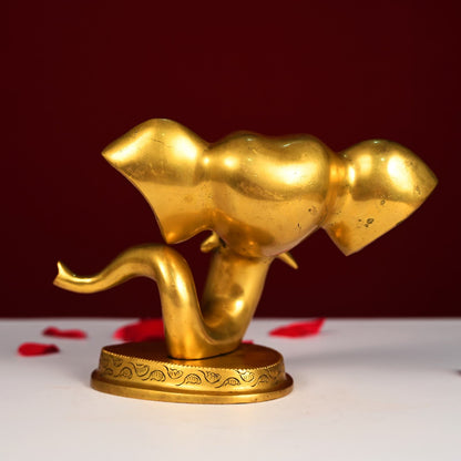Brassaura® Ganesha Face Brass Table Top Statue | Pure Brass | Height 6 Inches & Weight 2.2 kgs