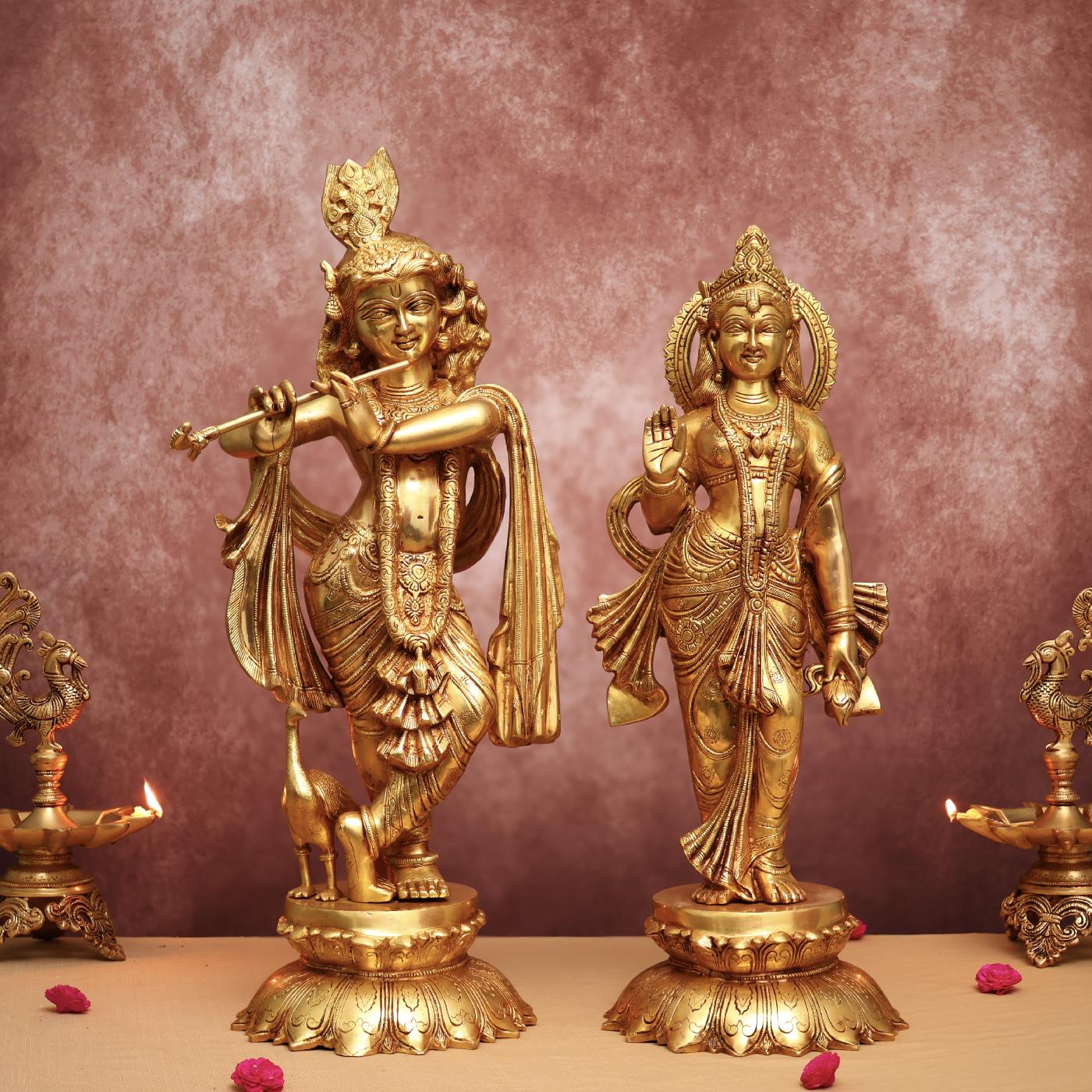 LARGE BRASS RADHA KRISHNA IDOL 27 INCHES