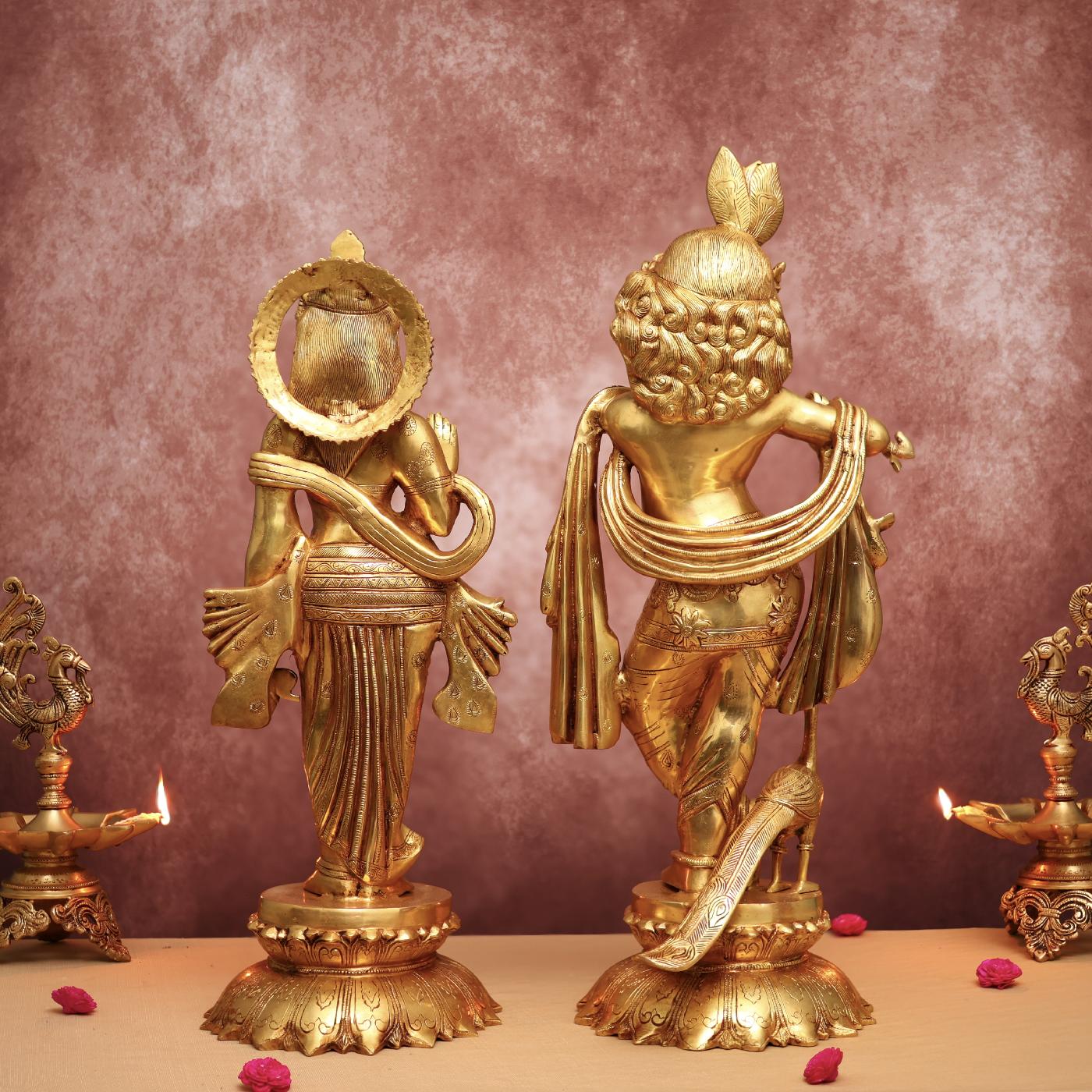 LARGE BRASS RADHA KRISHNA IDOL 27 INCHES