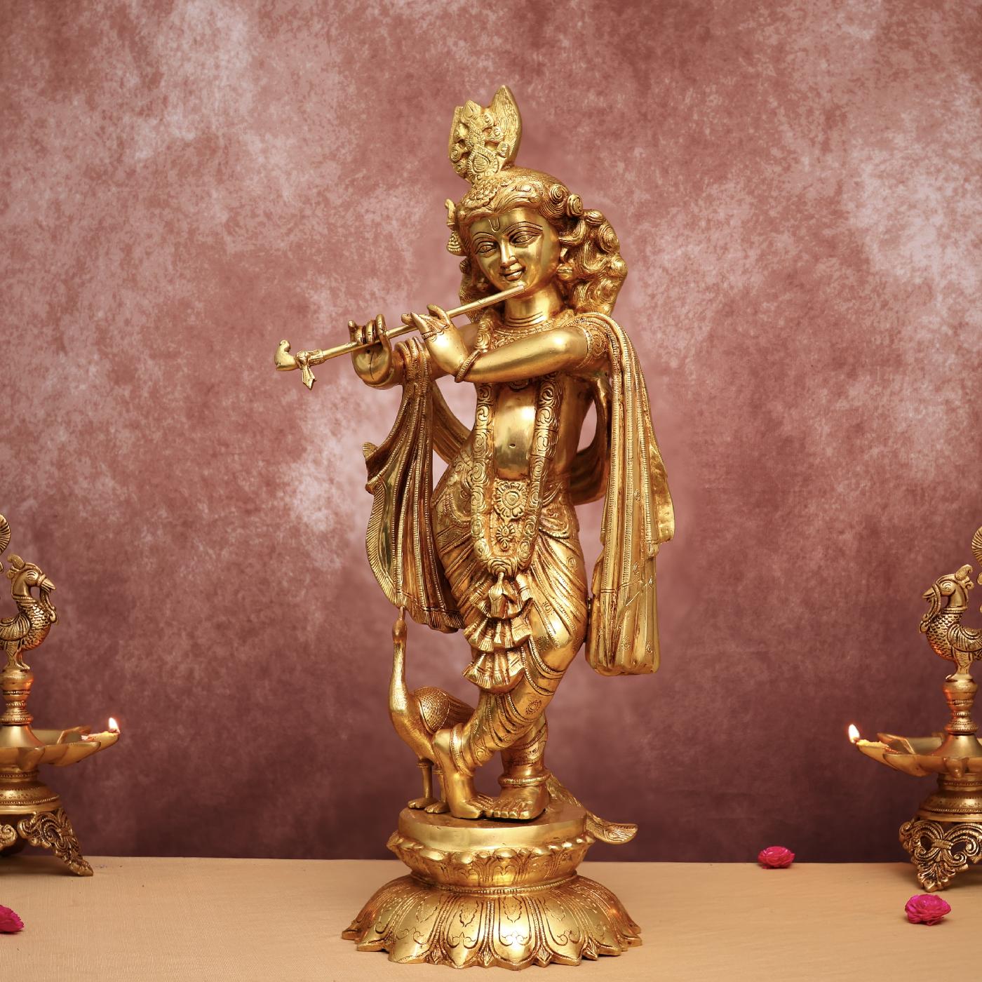 LARGE BRASS RADHA KRISHNA IDOL 27 INCHES