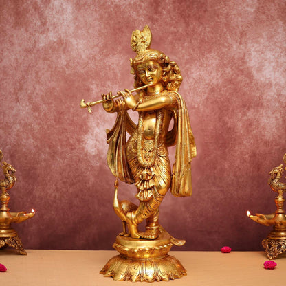 LARGE BRASS RADHA KRISHNA IDOL 27 INCHES