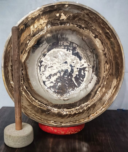 Brassaura® Large Hand-Hammered Tibetan Singing Bowl with Golden, Matt & Tiger Finish | Handcrafted Bell Metal Sound Healing Bowl | Sizes 14