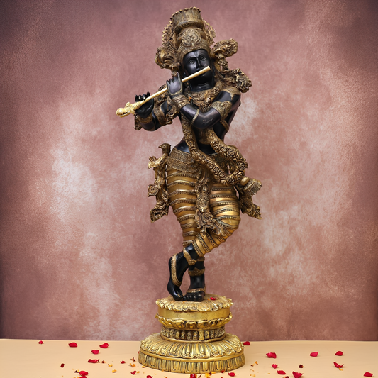 ब्रासौड़ा® ब्रास ब्लैक लॉर्ड कृष्ण त्रिभंगी मूर्ति | ऊंचाई 46 इंच और वज़न 70 किलोग्राम