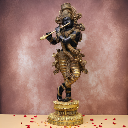 Brassaura® Brass Black Lord Krishna Tribhangi Murti | Height 46 Inches & Weight 70 kg