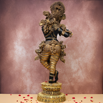 Brassaura® Brass Black Lord Krishna Tribhangi Murti | Height 46 Inches & Weight 70 kg