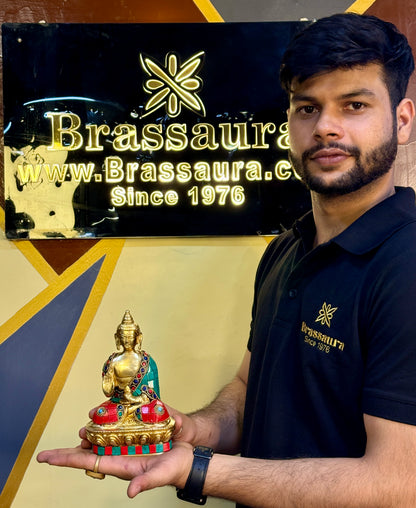 Brassaura™ Brass Buddha Vitarka Statue Multicolor Sculpture Idol
