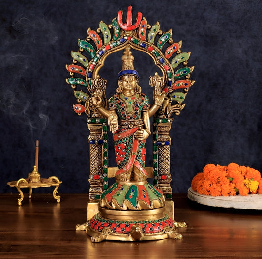 Brassaura® Brass Lord Venkateshwara Swamy Statue with Prabhavali – 17 Inches