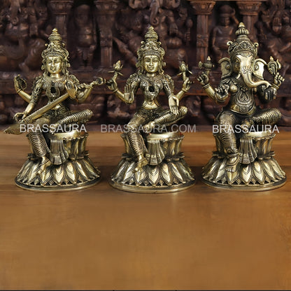 Brass Lakshmi Ganesh Saraswati Murti Weight 24.4 Kg And Height 15 Inch