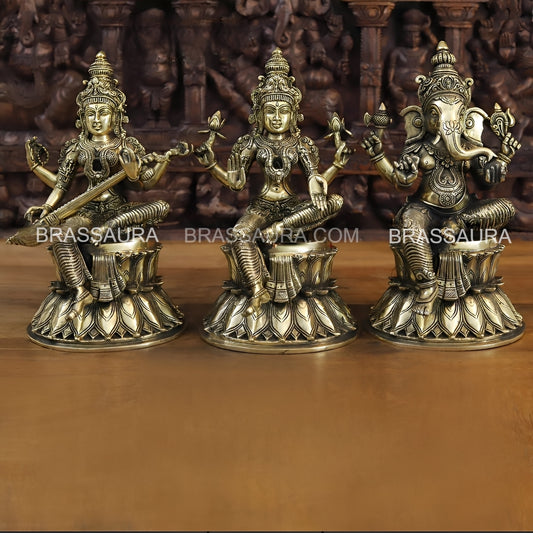 Brass Lakshmi Ganesh Saraswati Murti Weight 24.4 Kg And Height 15 Inch