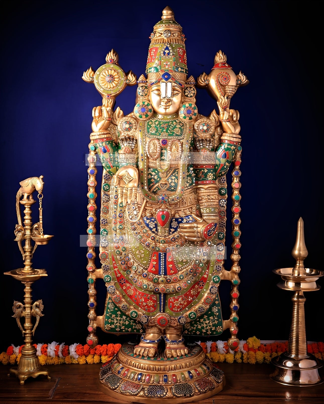 Brassaura™ Brass Tirupati Balaji Idol | Height 48 Inches , Weight 49 Kgs | Black & Rose Golden Lord Venkateshwara Statue with Studded Stonework
