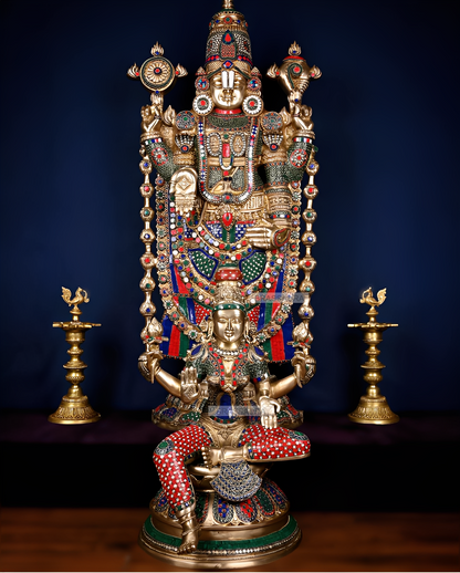 Brassaura™ Brass Tirupati Balaji & Goddess Lakshmi Pair | Height 48 Inches , Weight 71 Kgs (Combined) | Handcrafted Divine Ensemble
