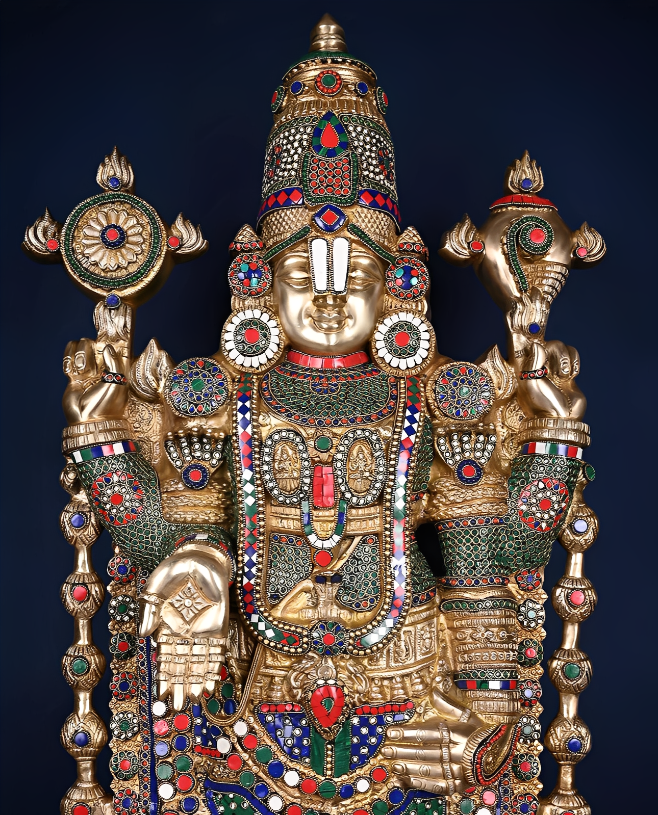 Brassaura™ Brass Tirupati Balaji & Goddess Lakshmi Pair | Height 48 Inches , Weight 71 Kgs (Combined) | Handcrafted Divine Ensemble