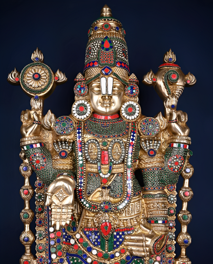 Brassaura™ Brass Tirupati Balaji & Goddess Lakshmi Pair | Height 48 Inches , Weight 71 Kgs (Combined) | Handcrafted Divine Ensemble