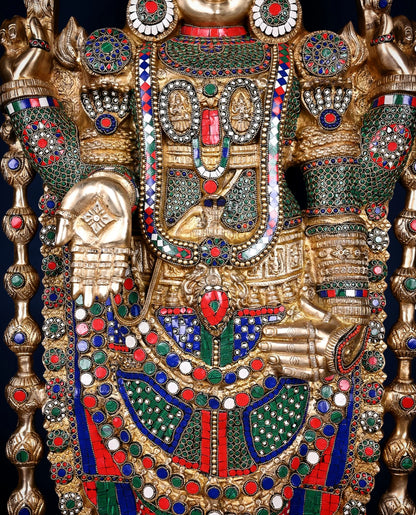 Brassaura™ Brass Tirupati Balaji & Goddess Lakshmi Pair | Height 48 Inches , Weight 71 Kgs (Combined) | Handcrafted Divine Ensemble