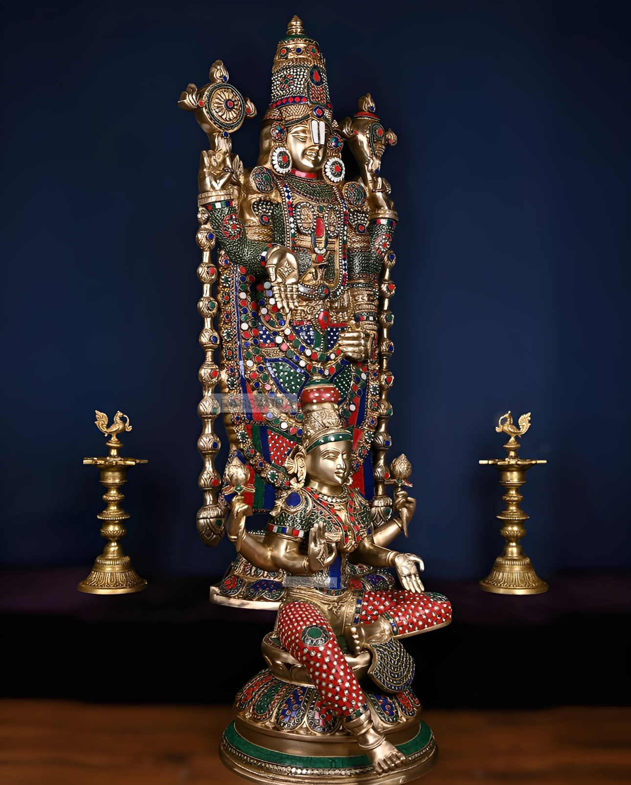 Brassaura™ Brass Tirupati Balaji & Goddess Lakshmi Pair | Height 48 Inches , Weight 71 Kgs (Combined) | Handcrafted Divine Ensemble