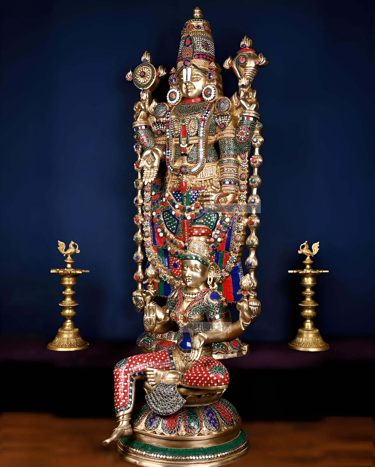 Brassaura™ Brass Tirupati Balaji & Goddess Lakshmi Pair | Height 48 Inches , Weight 71 Kgs (Combined) | Handcrafted Divine Ensemble