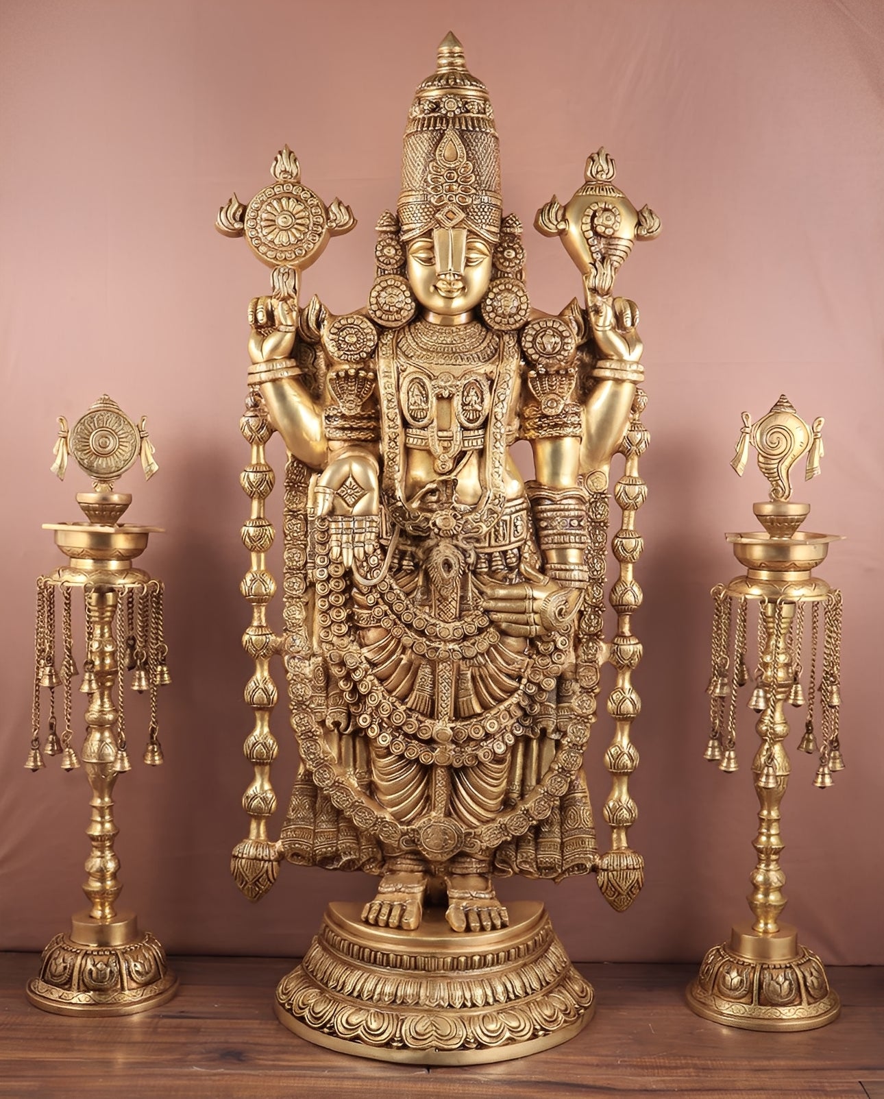 Brassaura™ Pure Brass Tirupati Balaji Idol | Height 48 Inches & Weight 42 Kgs | Handcrafted Lord Venkateshwara Statue for Home Temple
