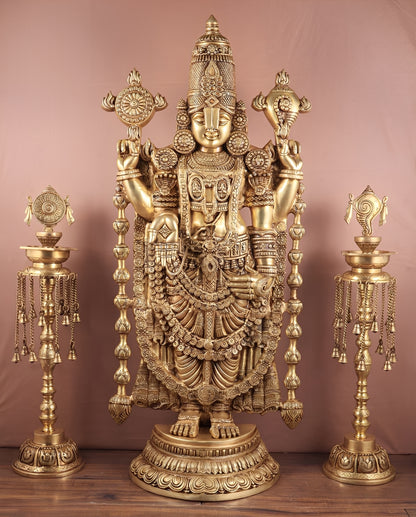 Brassaura™ Pure Brass Tirupati Balaji Idol | Height 48 Inches & Weight 42 Kgs | Handcrafted Lord Venkateshwara Statue for Home Temple