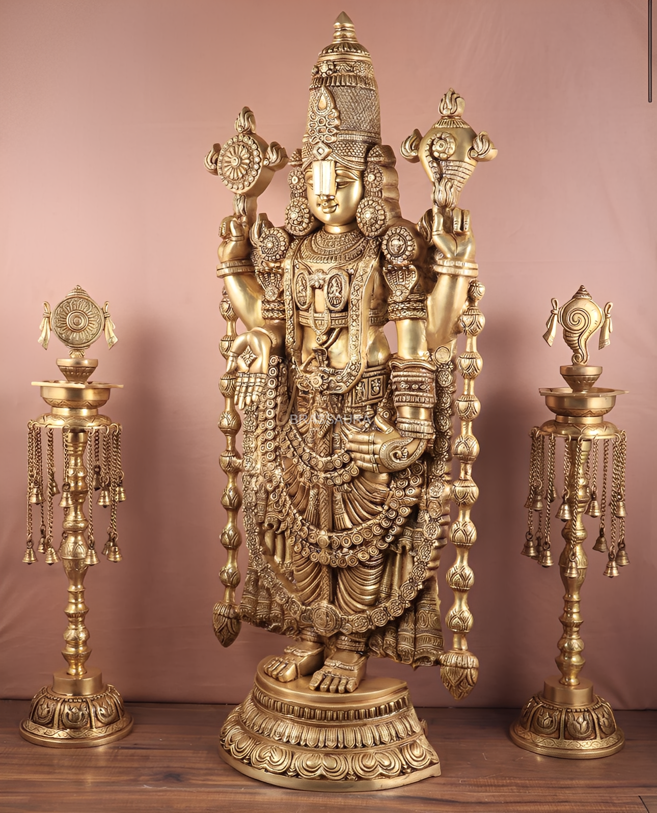 Brassaura™ Pure Brass Tirupati Balaji Idol | Height 48 Inches & Weight 42 Kgs | Handcrafted Lord Venkateshwara Statue for Home Temple