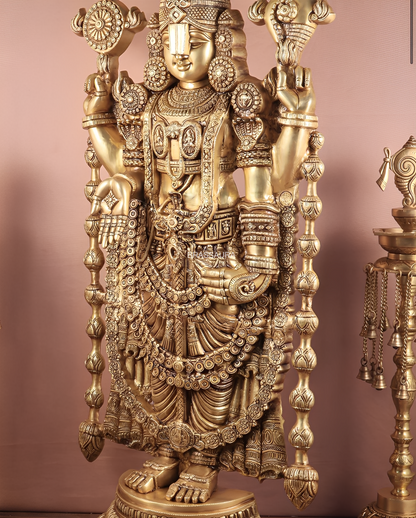 Brassaura™ Pure Brass Tirupati Balaji Idol | Height 48 Inches & Weight 42 Kgs | Handcrafted Lord Venkateshwara Statue for Home Temple