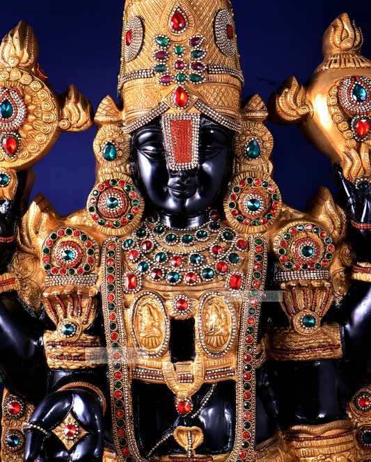 Brassaura™ Brass Tirupati Balaji Idol | Height 48 Inches , Weight 49 Kgs | Black & Rose Golden Lord Venkateshwara Statue with Studded Stonework