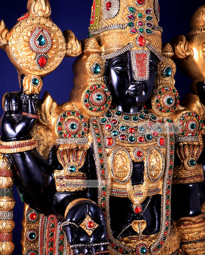 Brassaura™ Brass Tirupati Balaji Idol | Height 48 Inches , Weight 49 Kgs | Black & Rose Golden Lord Venkateshwara Statue with Studded Stonework