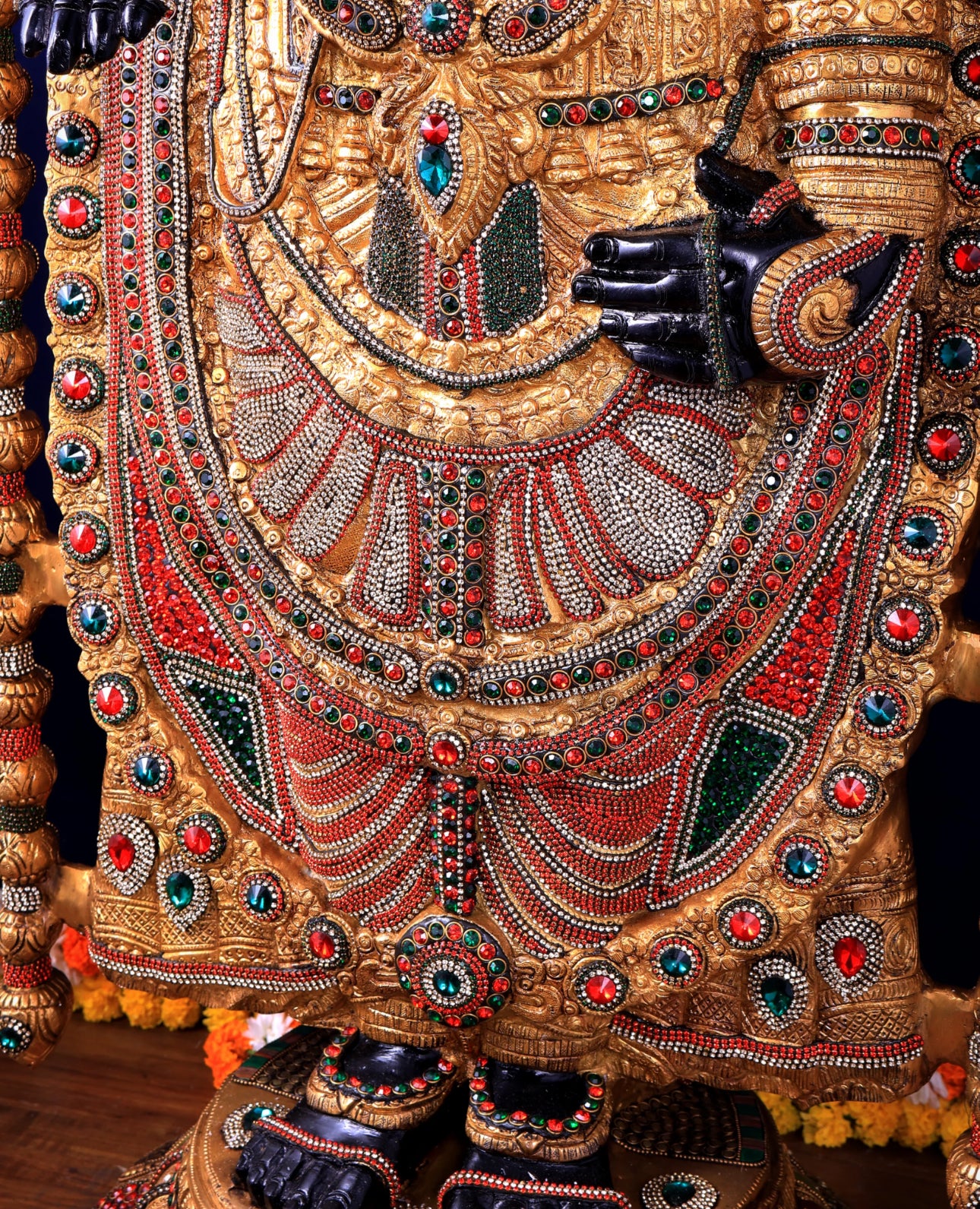 Brassaura™ Brass Tirupati Balaji Idol | Height 48 Inches , Weight 49 Kgs | Black & Rose Golden Lord Venkateshwara Statue with Studded Stonework