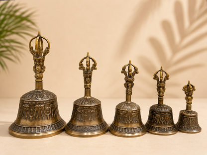Brassaura® Tibetan Ceremonial Bell with Antique Bronze Finish | Handcrafted Bronze Meditation Bell | Buddhist Bell for Pooja Room, Meditation & Yoga