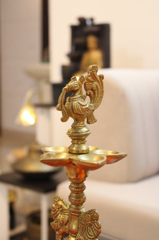 Brass Peacock Diya Statue for Good Luck Diwali Weight 1.2 Kg Height 11.8 inch