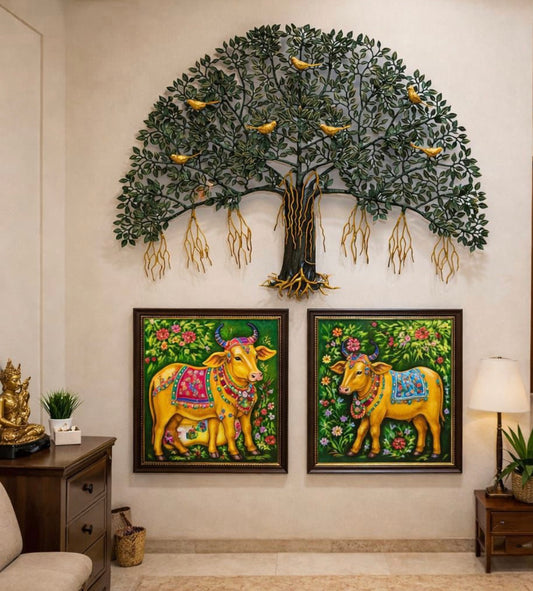 Brassaura® Sacred Tree of Life Brass Wall Sculpture with Birds | Handcrafted Metal Art | Height 36 Inches