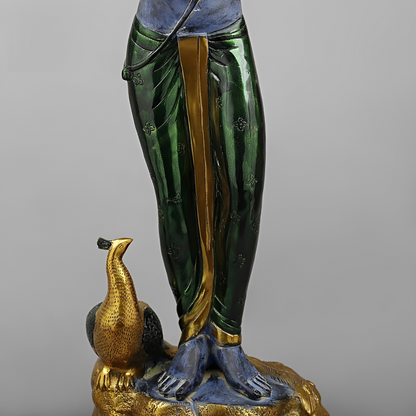 Brassaura® Murali Manohar Krishna Brass Statue with Peacock | Antique Blue & Gold Finish | Height 29 Inches