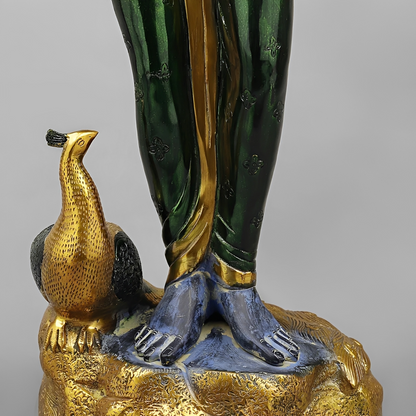 Brassaura® Murali Manohar Krishna Brass Statue with Peacock | Antique Blue & Gold Finish | Height 29 Inches