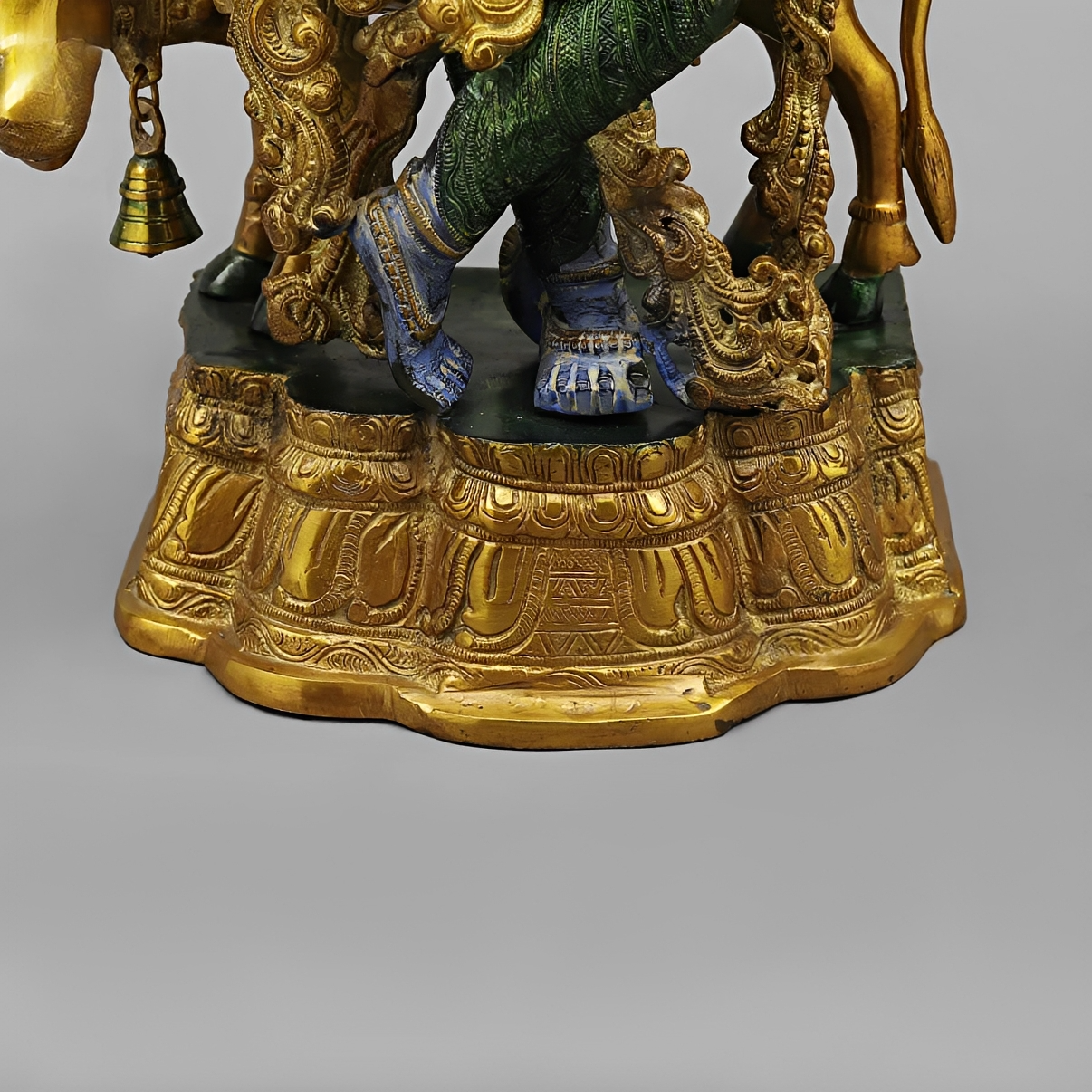 Brassaura® Shyam Venugopal Krishna Brass Statue with Cow | Antique Blue & Gold Finish | Height 27 Inches