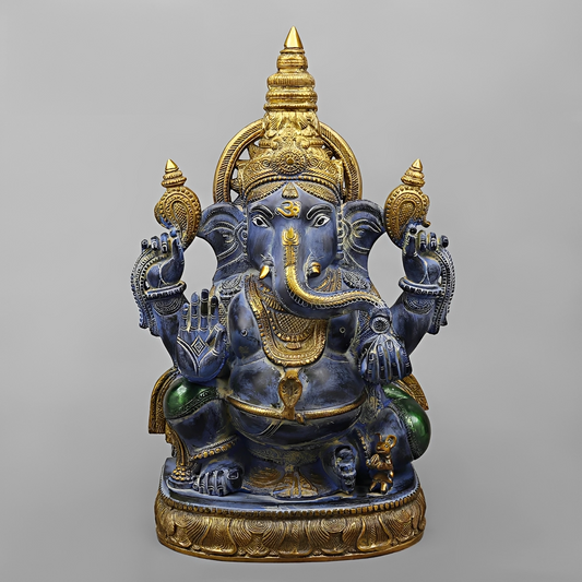 Brassaura® Neelambara Lord Ganesha Brass Statue | Antique Blue Finish | Height 20 Inches