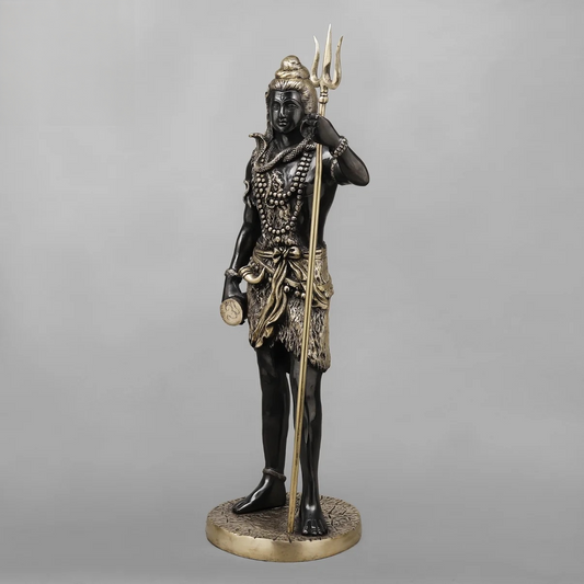Brassaura® Mahadev Shiva Standing Brass Statue with Trishul | Sacred Kailash Form | Height 25 Inches