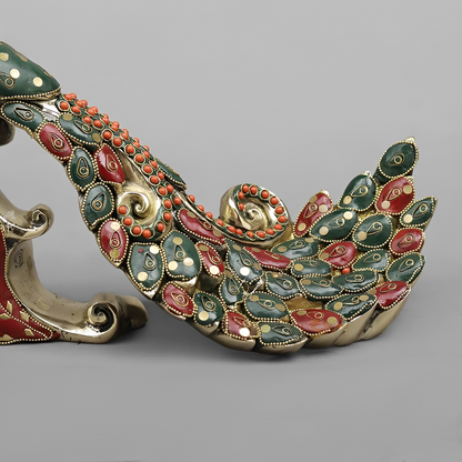 Brassaura® Royal Meenakari Peacock Brass Sculpture | Handcrafted Decorative Art | Height 8.5 Inches