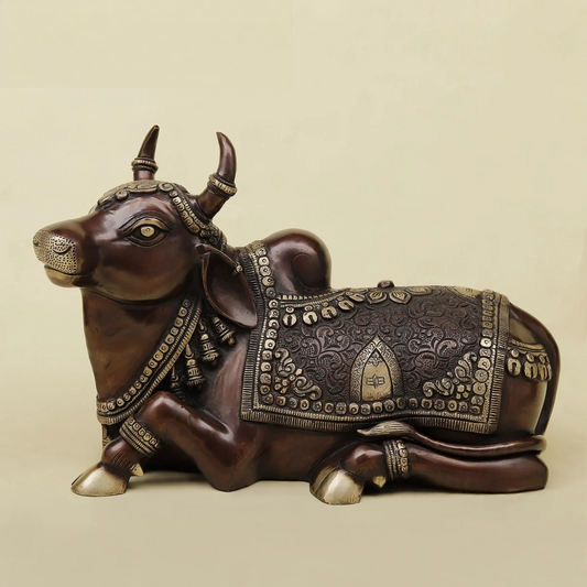 Brassaura® Divine Nandi Maharaj Brass Statue | Sacred Vehicle of Lord Shiva | Height 10 Inches