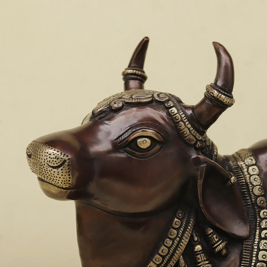 Brassaura® Divine Nandi Maharaj Brass Statue | Sacred Vehicle of Lord Shiva | Height 10 Inches