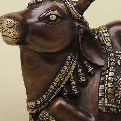 Brassaura® Divine Nandi Maharaj Brass Statue | Sacred Vehicle of Lord Shiva | Height 10 Inches