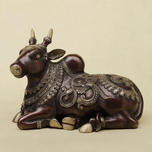 Brassaura® Temple Heritage Nandi Bull Brass Statue | Sacred Shiva Vahana | Height 10 Inches