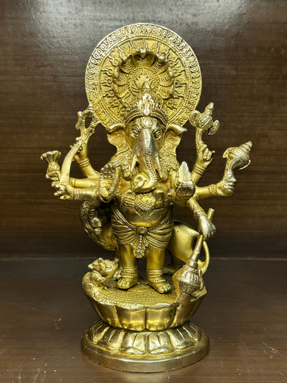 Brassaura™ Large Standing Ganesha Brass Statue – Height 12.91 inches | Weight 4 kgs