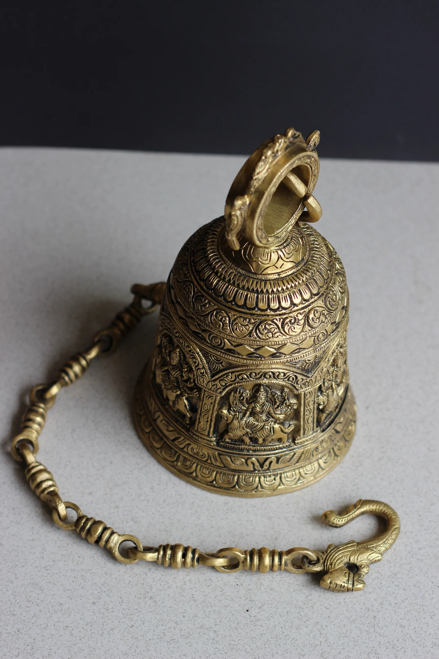 Brassaura® Brass Durga Temple Bell with Chain | Handcrafted Sacred Hanging Ghanti | Height 9.5 Inches & Weight 4.1 Kgs